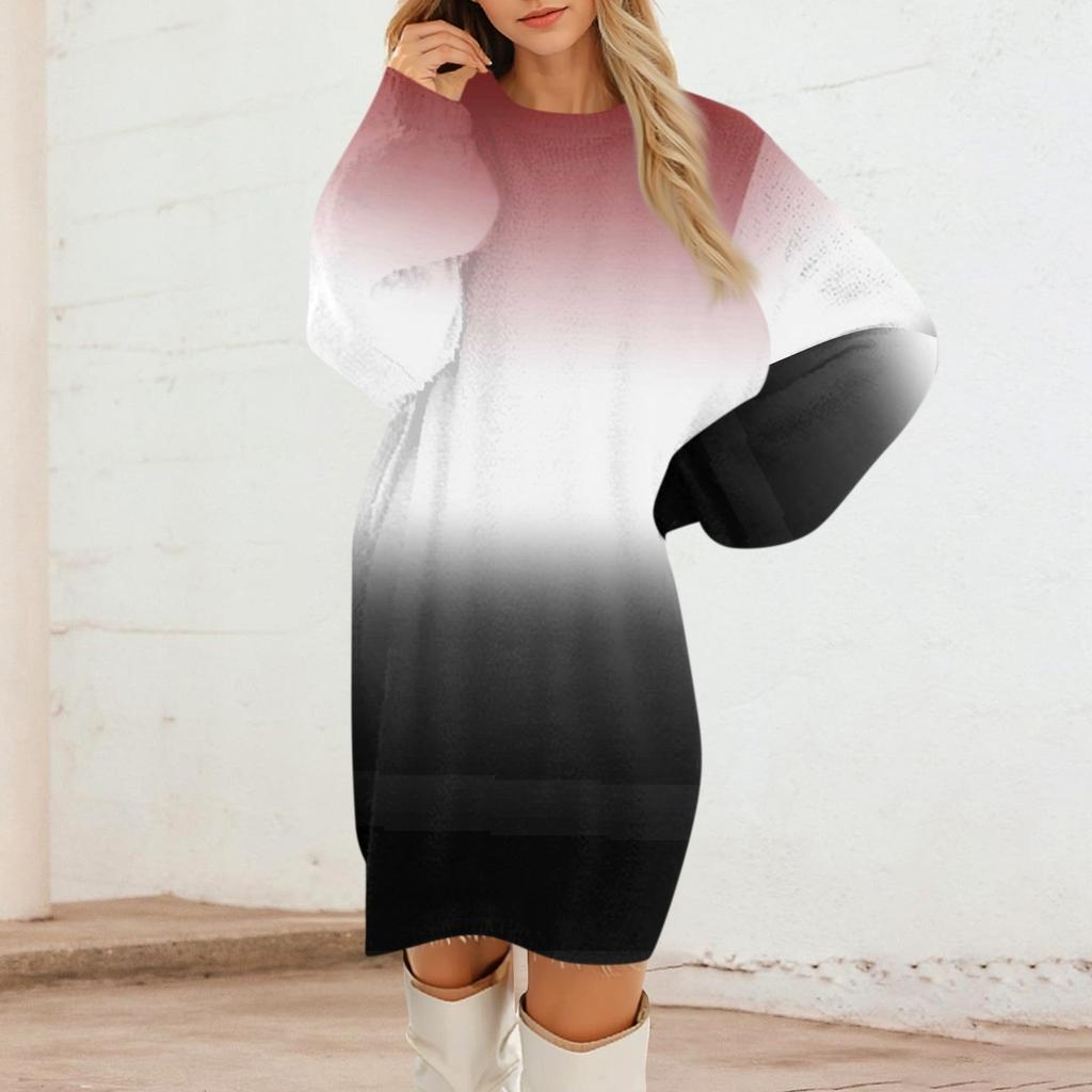 Женские повседневные плюшевые платья с круглым вырезом и длинным рукавом