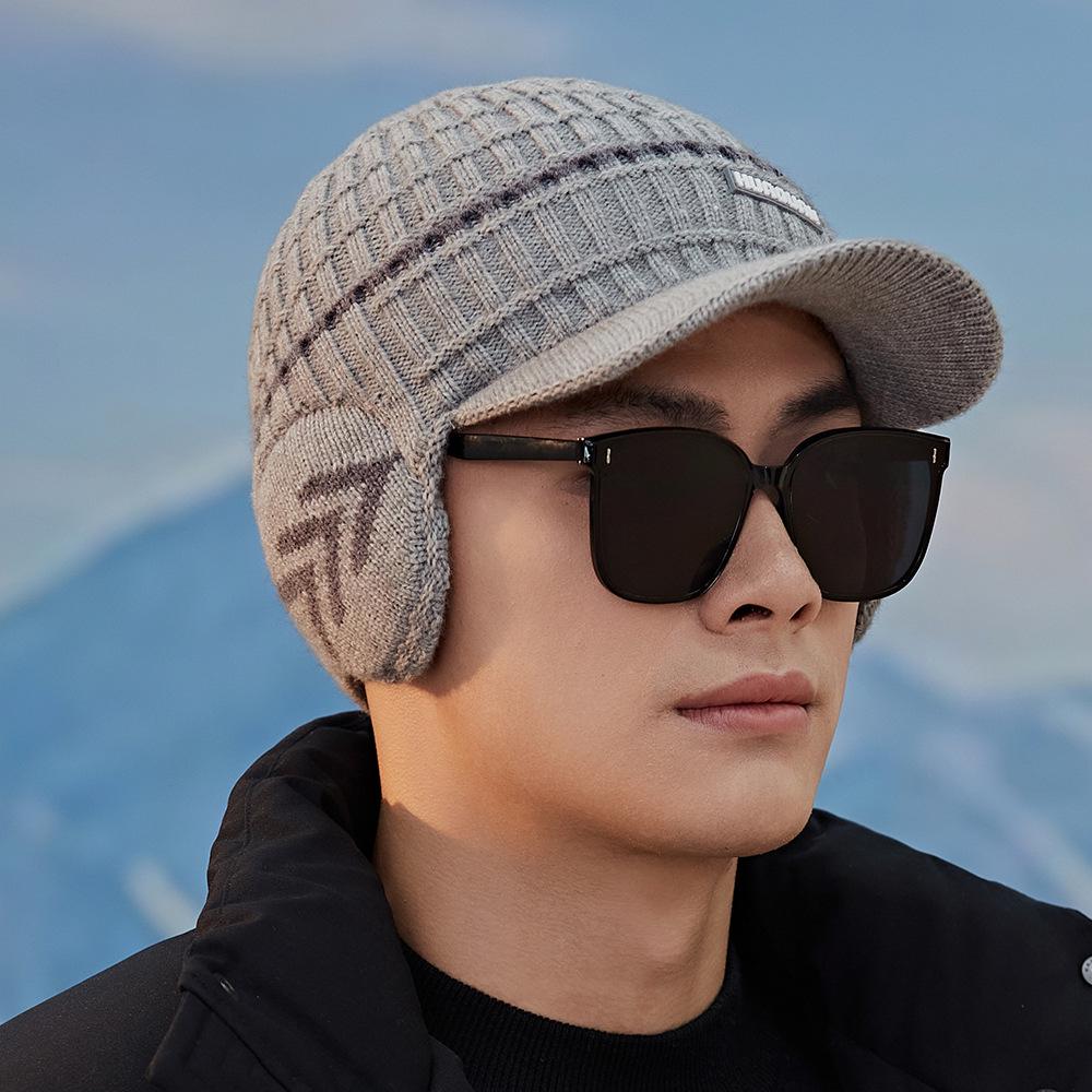 Men's Korean Style Knitted Wool Winter Hat & Velvet Earmuff Scarf Set for Cycling