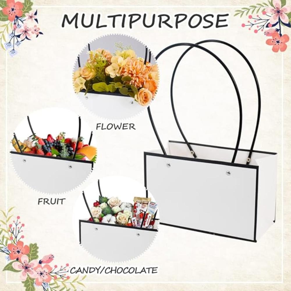 4 Pcs Valentine's Day Kraft Flower Gift Bags Waterproof Bouquet Paper Bags with Handle Empty Bouquet Bags Rectangle Packaging Mother's Day Gift