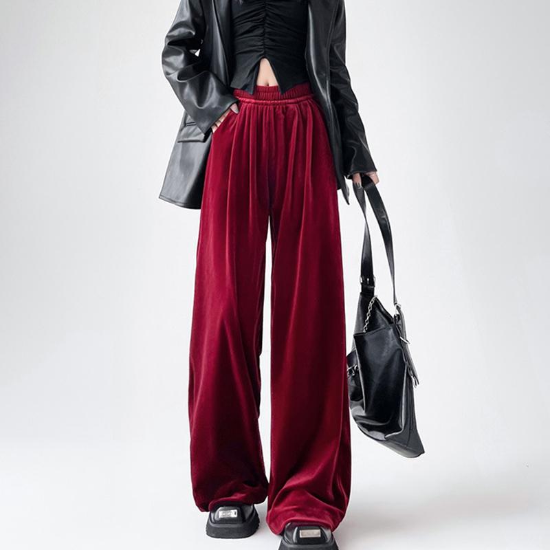 Женские брюки палаццо из золотого бархата на осень и зиму, свободные, с высокой посадкой, повседневные, драпирующиеся, прямые, длинные брюки-швабры