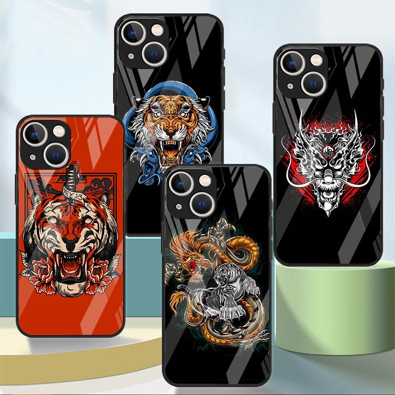 Чехол из закаленного стекла Tiger Animal для Apple iPhone 14 13 Pro 11 12 7 8 Plus SE 2022 XR X XS Max 6 6S