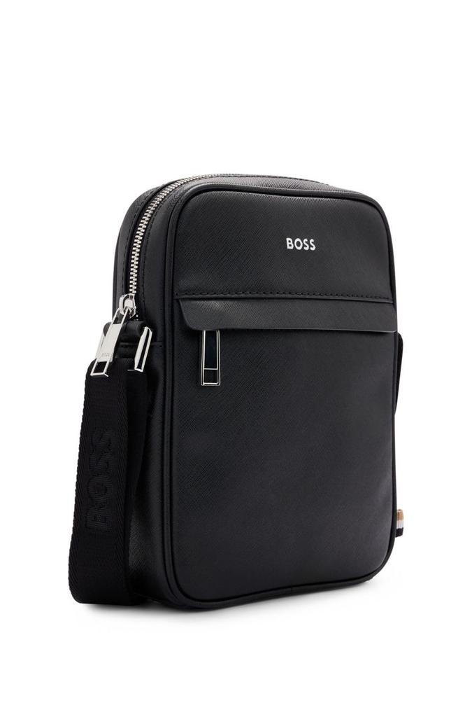 BOSS Lettering Logo Structured Leather Reporter Bag, Men's, One Size, Black
