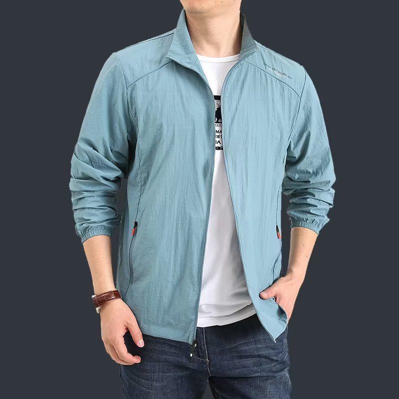 Мужская летняя куртка для активного отдыха Ice Silk с воротником-стойкой и солнцезащитным покрытием — дышащая и быстросохнущая.