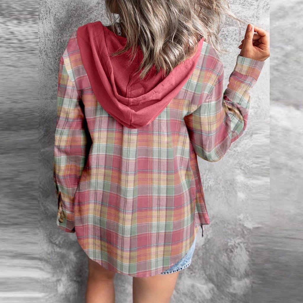 Модная женская повседневная рубашка с капюшоном и длинными рукавами с принтом и капюшоном