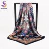 [BYSIFA] Women Rose Silk Scarf Shawl Spring Autumn Large Orange Green Square Scarves Wraps New Design Ladies Head Scarf Cape