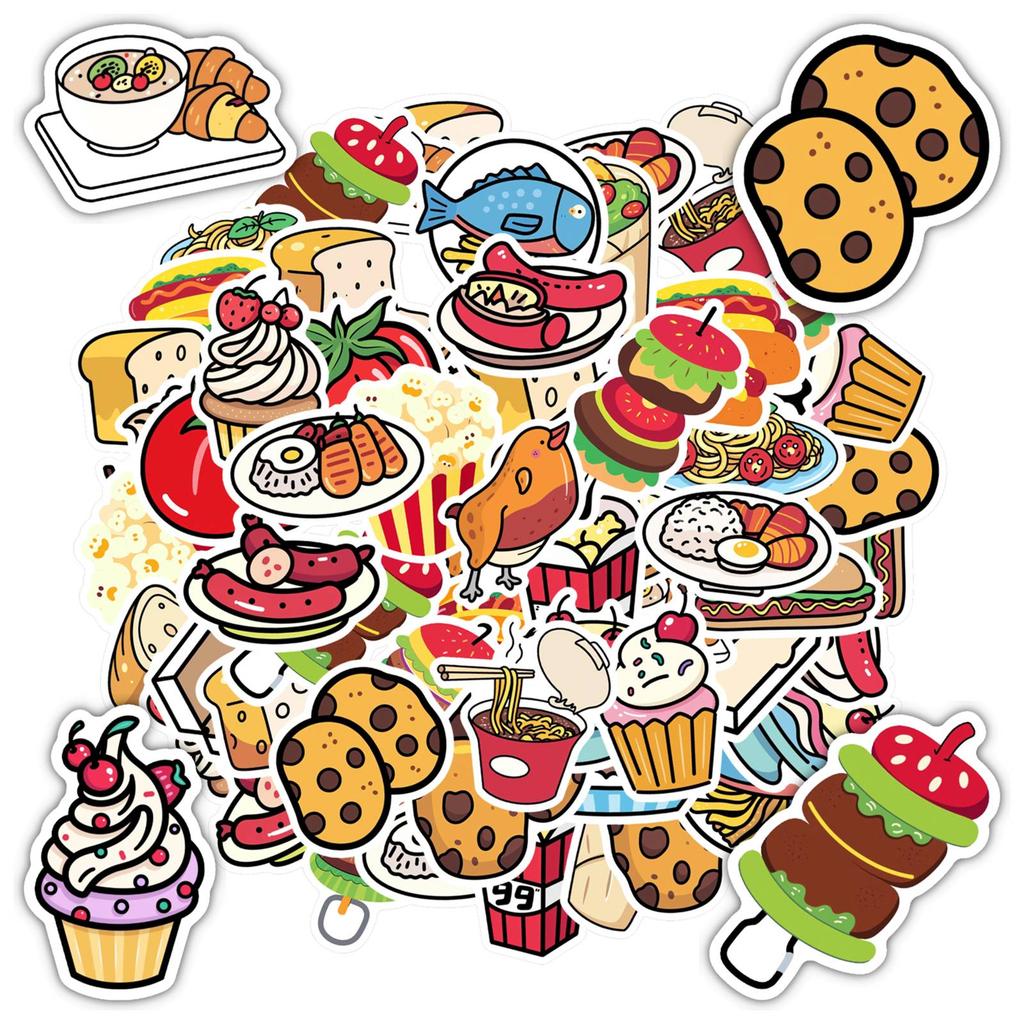35pcs-50pcs Playful Snacks Stickers Cartoon Food Funny Stickers Stickers For DIY Phone Laptop Scrapbook Bike Guitar DIY