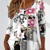 Chic Plus-Size Women's Floral Top – Cozy Long-Sleeve Crew Neck, Perfect for Spring & Fall Casual Wear