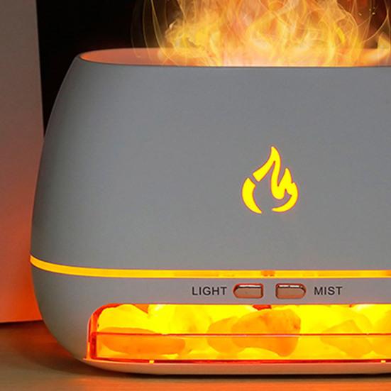 Настольный увлажнитель воздуха, диффузор эфирного масла с цветным светом RGB, реалистичный эффект пламени, диффузор аромата 3-в-1, лампа из соляного камня