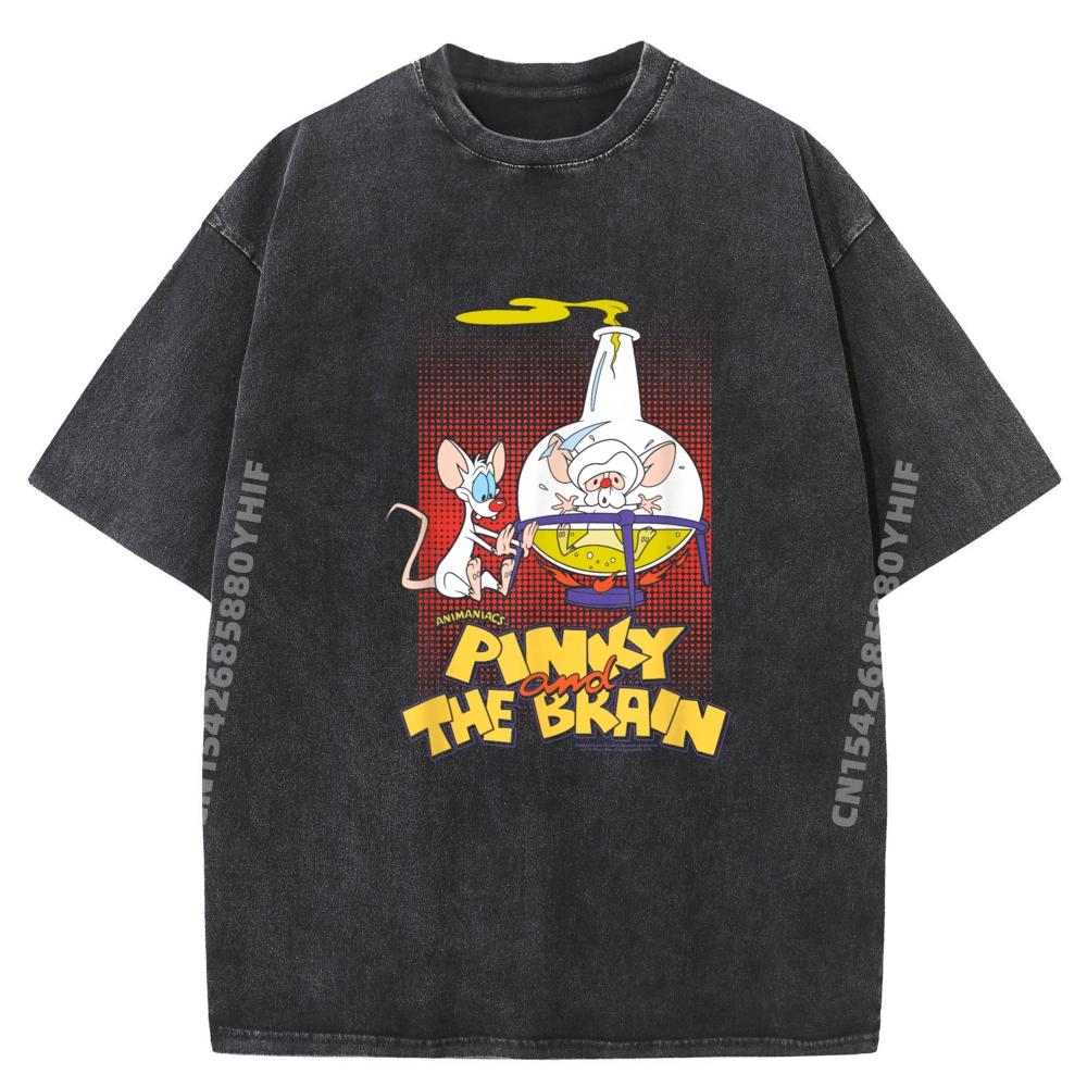 Pinky and The Brain Lab Flask Graphic Tee Shirt Mens Luxury Designer High Quality Comfortable Washed T-shirt