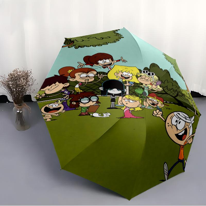 The Loud House Print Automatic Umbrella, 8 Rib Iron Frame, Plastic Handle, Suitable for Outdoor Travel &Daily , Ideal Gift