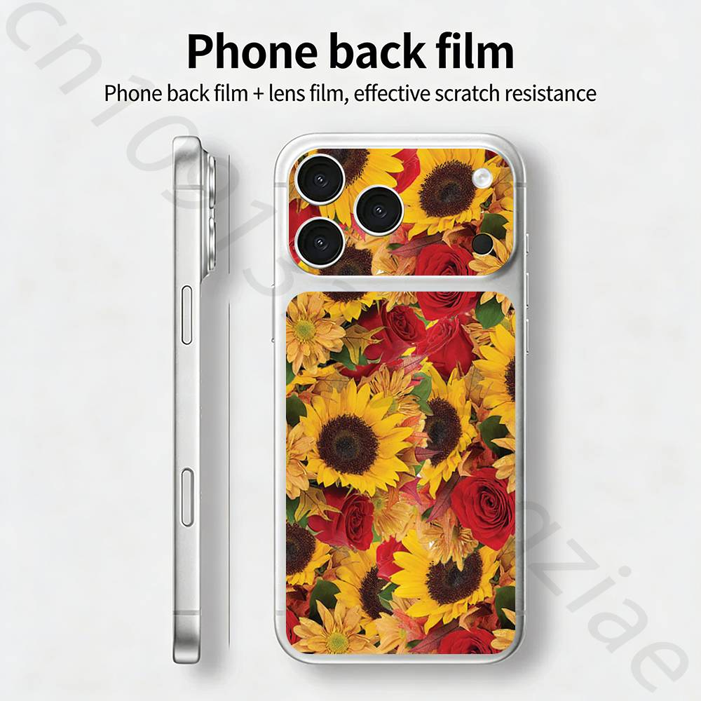 Роза и Подсолнух Для iPhone 17 pro Max /17 pro Полное Покрытие Наклейка Кожаная Обертка 3D Цветная Задняя Защитная Стикер Пленка