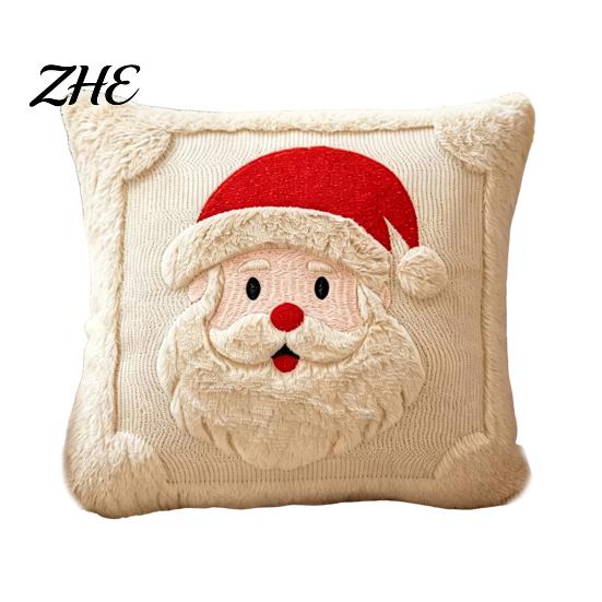 Cozy Knitted Plush Pillow Covers Christmas Pillowcase, 3D Embroidered Design Soft Throw Decorative Cases Cover, Cushion Cover for Holiday Home