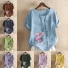 Women's Fashion Round Neck Short Sleeve T-shirt Casual Cotton Linen Graphic Shirt Leisure Loose Pattern Prined Summer Blouse Tops
