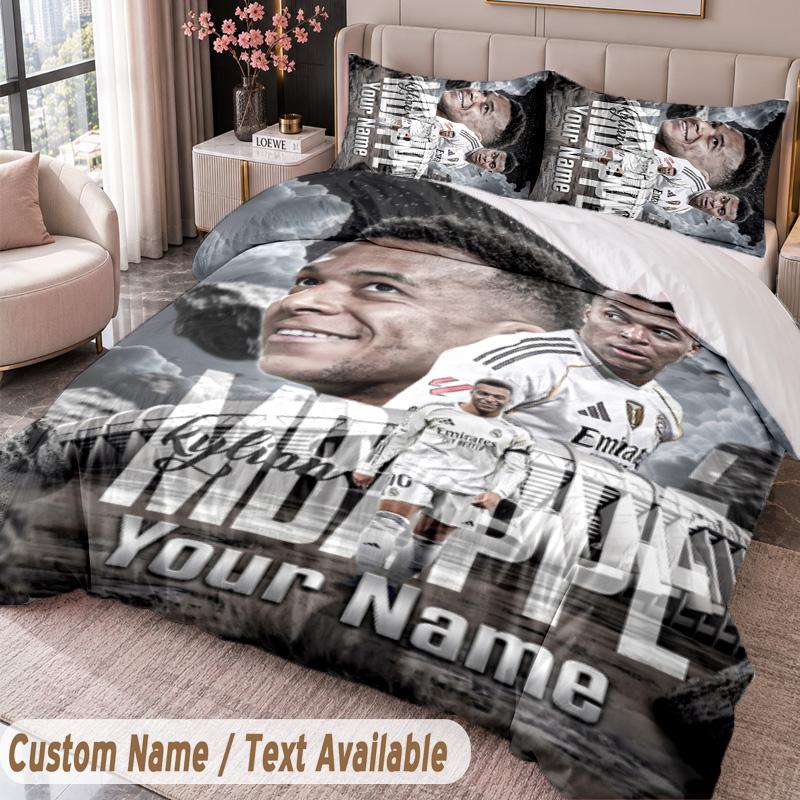 Kylian Mbappe Printed Bedding Set Custom Name Text 1 Duvet Cover 2 Pillowcases For Bedroom