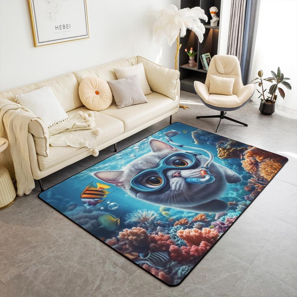 Ocean Themed Living Room Rugs for Bedroom Area Rug Octopus Decor Carpet for Boys Girls Teens Tentacles Indoor Floor Mat Black
