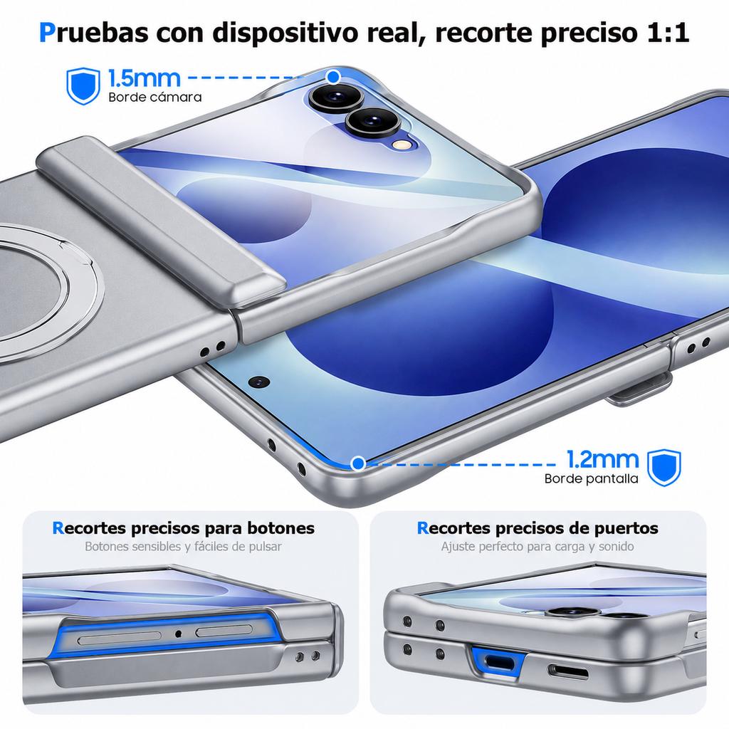 Slim Magnetic Case with Rotating Ring Stand and Full Hinge Protection for Samsung Galaxy Z Flip 8-Grey