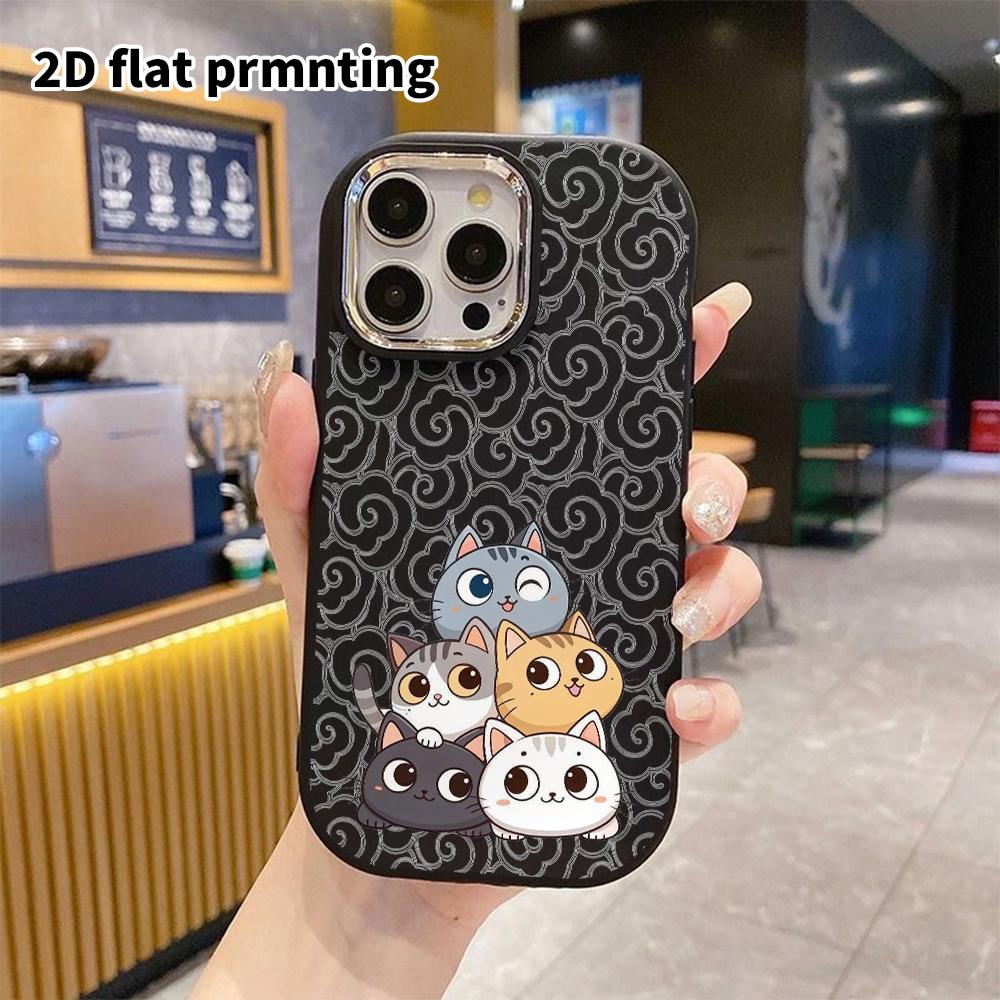 Чехол для телефона: 2D плоский дизайн, подходящий для защитного чехла iPhone 18 17 16 15 14 13Pro, стиль для пары, пять маленьких сложенных кошек, Рождество и Хэллоуин g