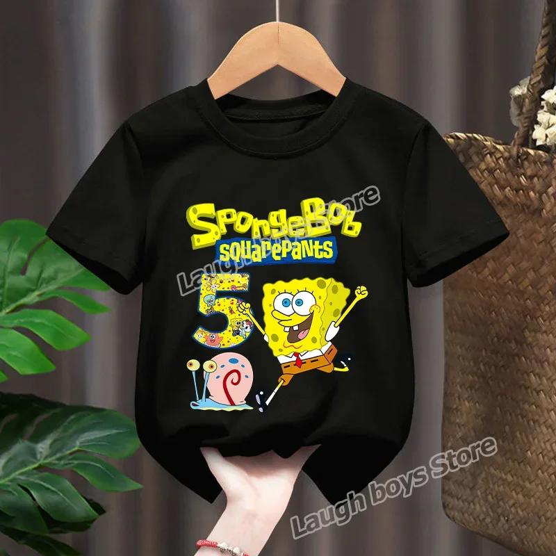 SpongeBob SquarePants Tshirt Digital Kids Birthday Party Tops Happy Graphic Tee Anime Aesthetic Kawaii Clothes Summer Tee Gift