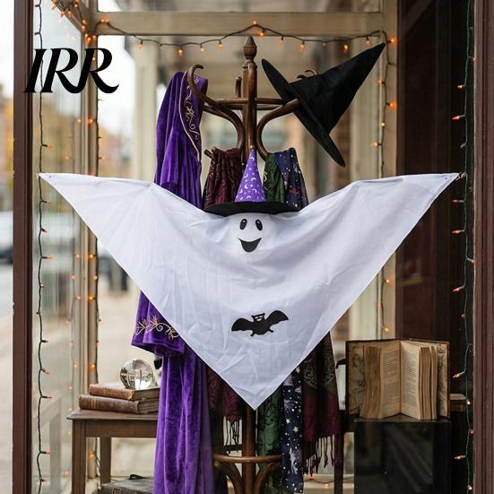 Halloween Party Ghost Accessory Hanging Decoration, Cute Flying White with Witch Hat Outdoor Friendly Ornament And Bat Pattern for Indoor