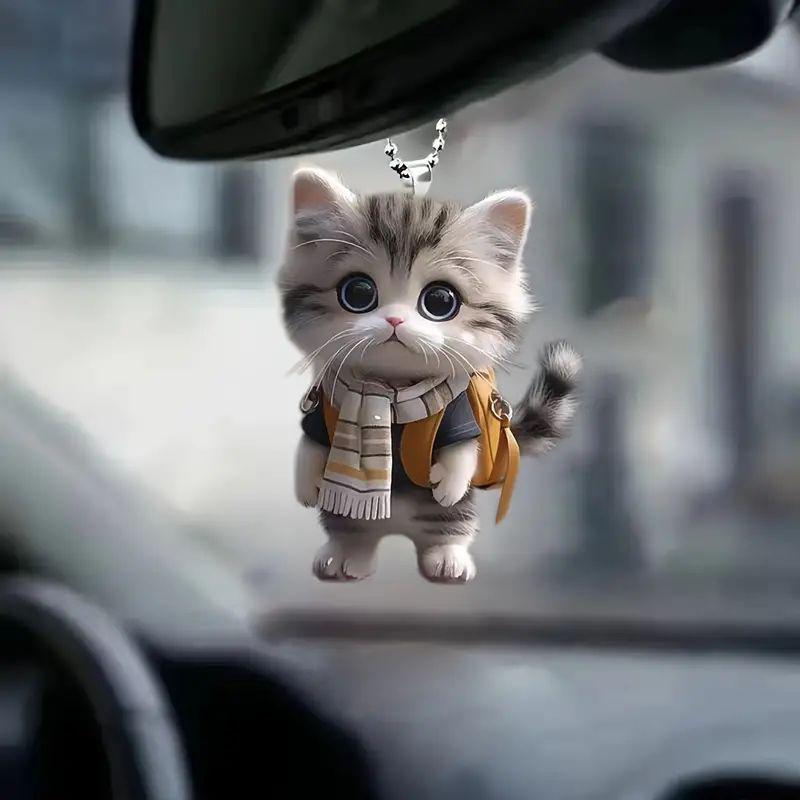 1 шт. плоские 2D милые котята зеркала заднего вида подвеска для автомобиля подвесное украшение для автомобиля украшения аксессуары подарки для женщин мужчин украшения