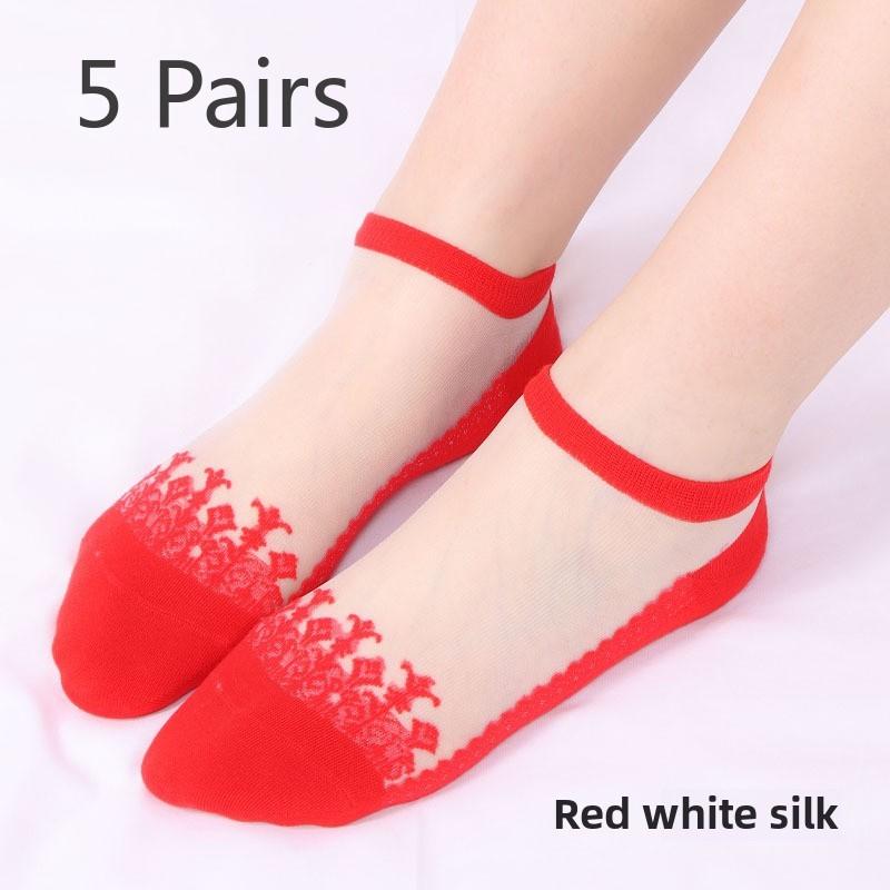 5 пар классных прозрачных хрустальных чулок, короткие носки-трубы, женские летние невидимые носки