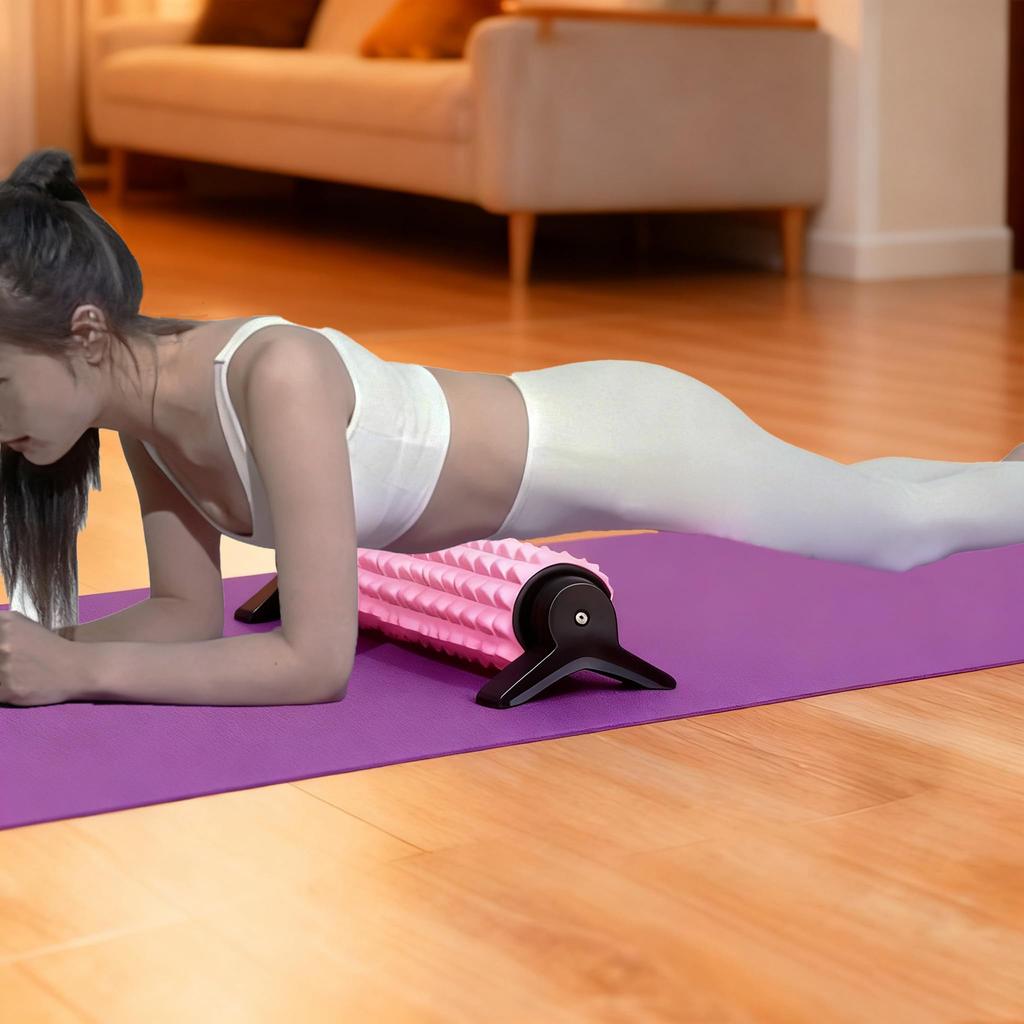 Black Foam Roller with Detachable Triangular Stand, EVA Yoga Pole, Fascia Roller, Muscle Relaxer (Pink)
