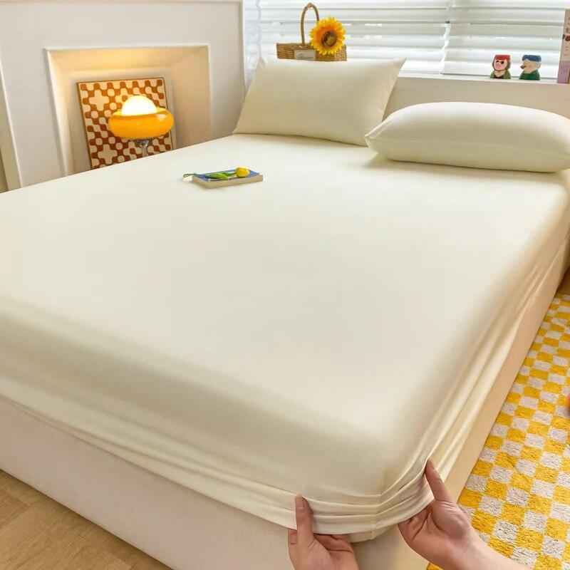 Washed Cotton Fitted Sheet Non Slip Durable Mattress Cover for Home Bedroom Solid Color Bed Cover 140/160/200cm Soft Bedspreads