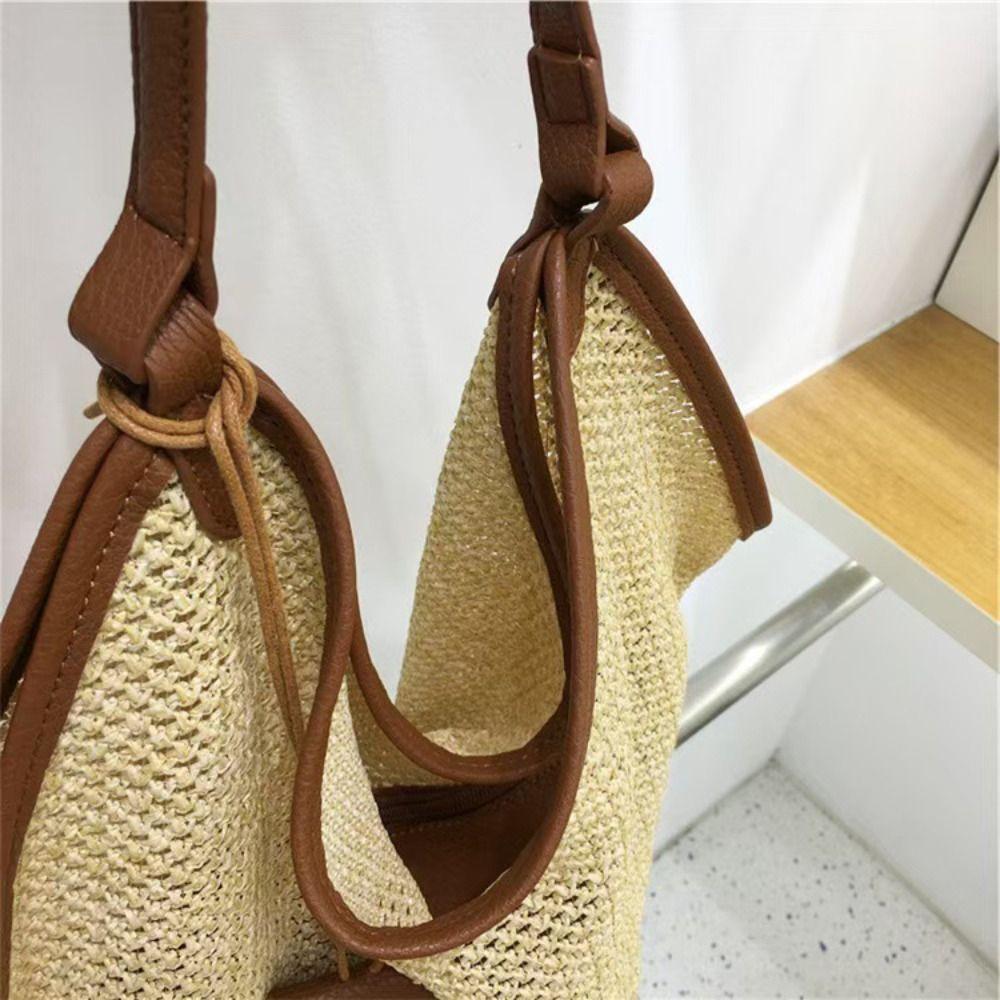 Parent Shoulder Bag Straw Woven Bag Tote Bagwith Sunglasses Clip Hollow Shoulder Bag Holiday