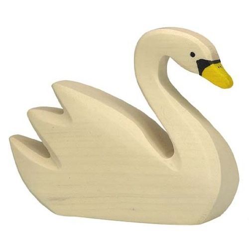 Figurine En Bois HOLZTIGER - Cygne Nageant - Peinte À La Main - Pour Enfant À Partir De 3 Ans