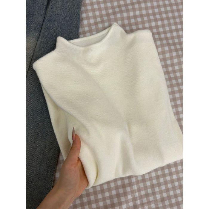 Women's Autumn/Winter Semi-High Neck Knit Sweater - Slim Fit, Soft Long Sleeve Base Layer.
