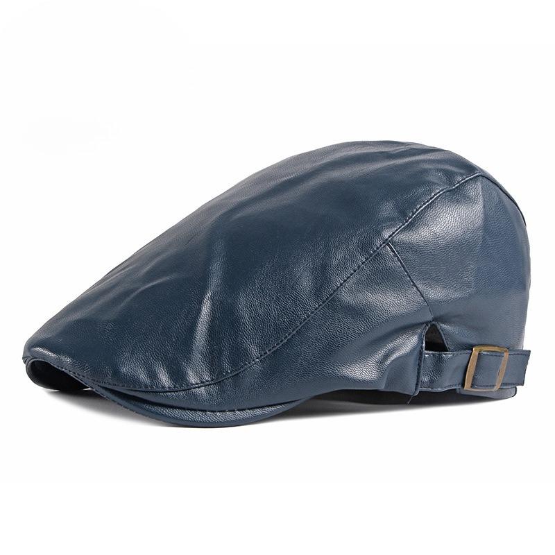 Vintage PU Leather Flat Cap for Men Women British Style Beret Autumn Winter Warm Newsboy Cap Fashion Adjustable Duckbill Hat