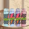 1PC Checkered Mama Lightning 750ml Color Plastic Sports Water Bottle Leakproof Flip Straw Lid Suitable for Sports Office Home Use