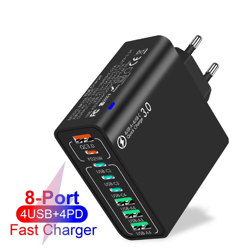 Настенный адаптер 8 портов 4USB 4 Type-C зарядное устройство PD QC3.0 USB быстрая зарядка мобильного телефона быстрая зарядка для Xiaomi Samsung