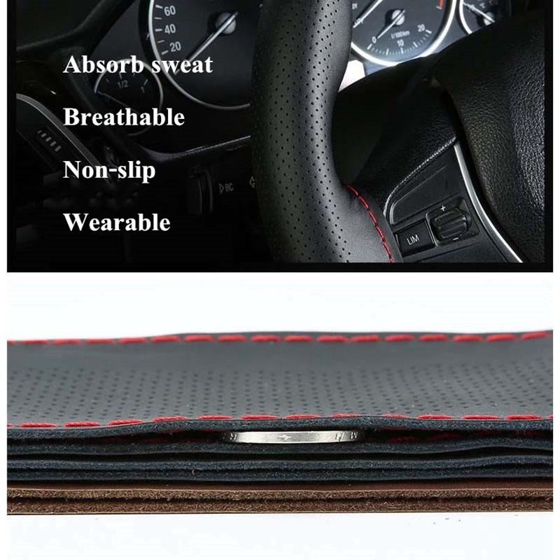 Car Steering Wheel Cover Needles And Thread Artificial Leather Car Covers Suite 6 Color DIY Texture Soft Braid Auto