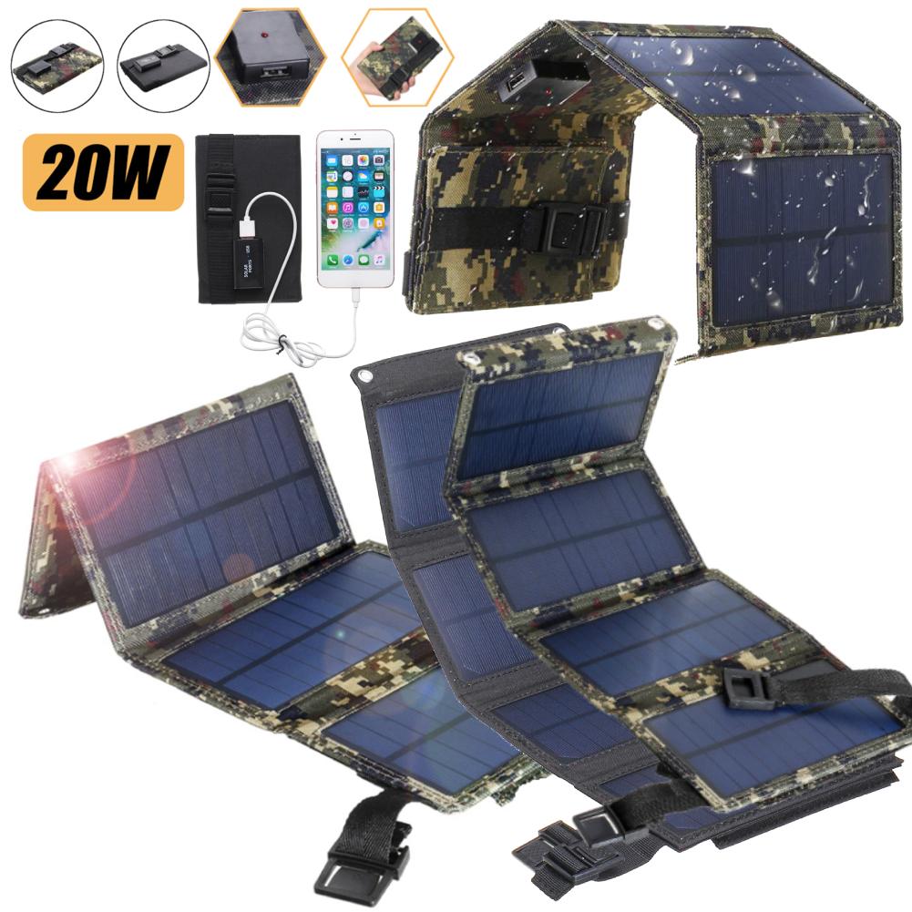 20W 5V Outdoor Solar Panel Charger Foldable USB Solar Panel Cells Full Time Power Solar Panel Mobile Power Supply for Camping 4