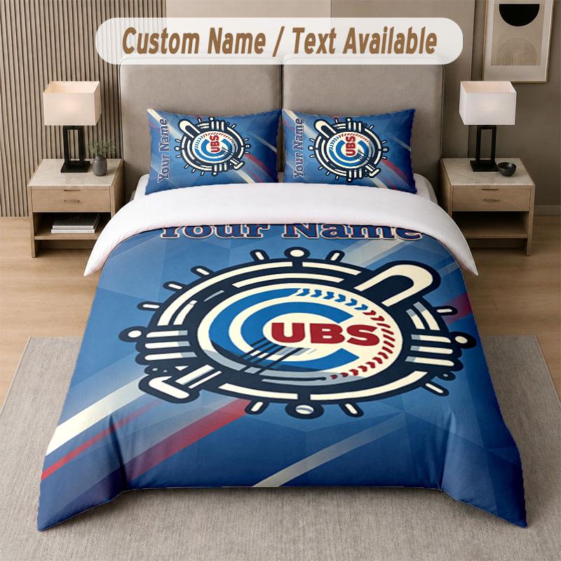 Постельное белье на заказ, узор Chicago Cubs, печать имени/текста, 1 пододеяльник + 2 наволочки, домашний текстиль
