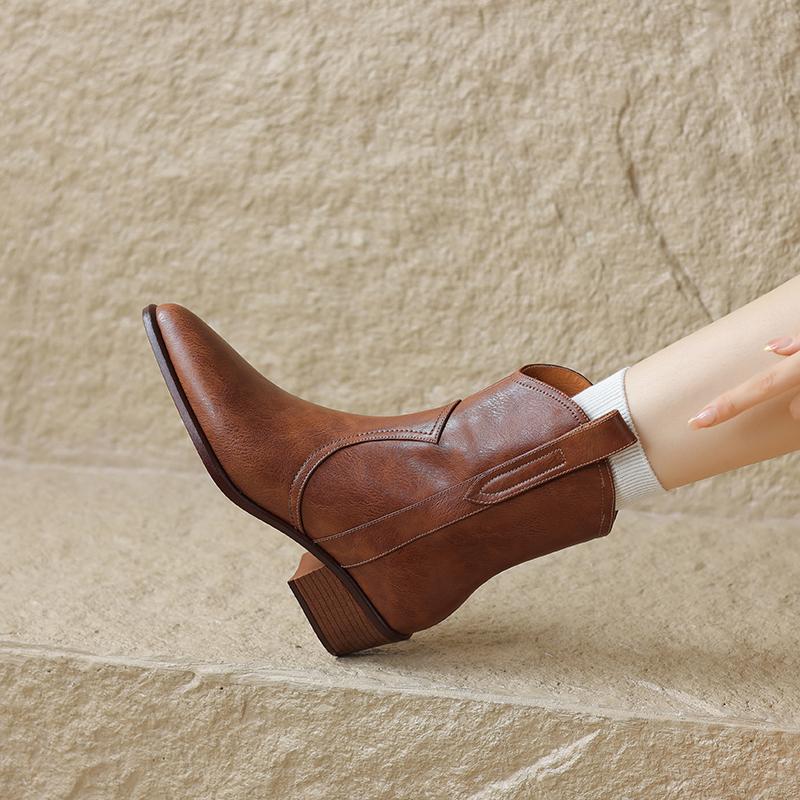 Винтажные женские ботильоны из натуральной кожи на толстом каблуке с острым носком, женские короткие ботинки челси в стиле ретро для офиса, 2024 г., новинка