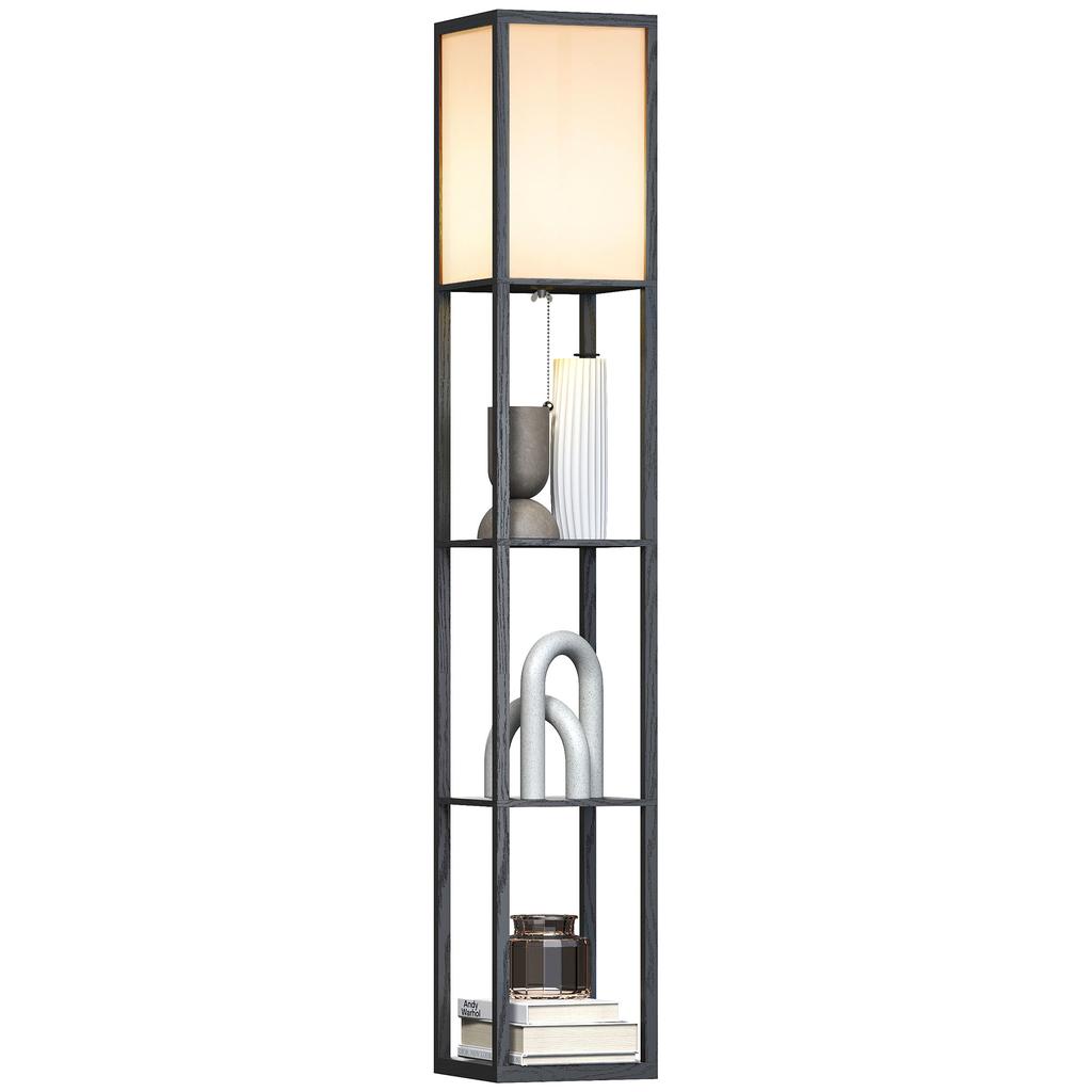 Floor Lamp with Shelves, Standing Lamp, Wood, 26 x 26 x 160 cm, for Living/Bedroom (Without Light Bulb)
