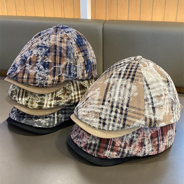 2025 Тай-дай клетчатая кепка с козырьком детская осенняя ретро мода досуг зарубежный тренд уличный стиль кепка с козырьком стройнит