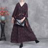 Women Bat Sleeve Print Floral Dress V-Neck Patchwork Spring Loose Vintage Bandage Dress