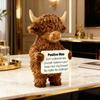 A Cute Scottish Highland Cow Statue, Resin Farmhouse Cow Desk Decor, Encouragement Cheer Up Gift for Office Home Shelf Tabletop