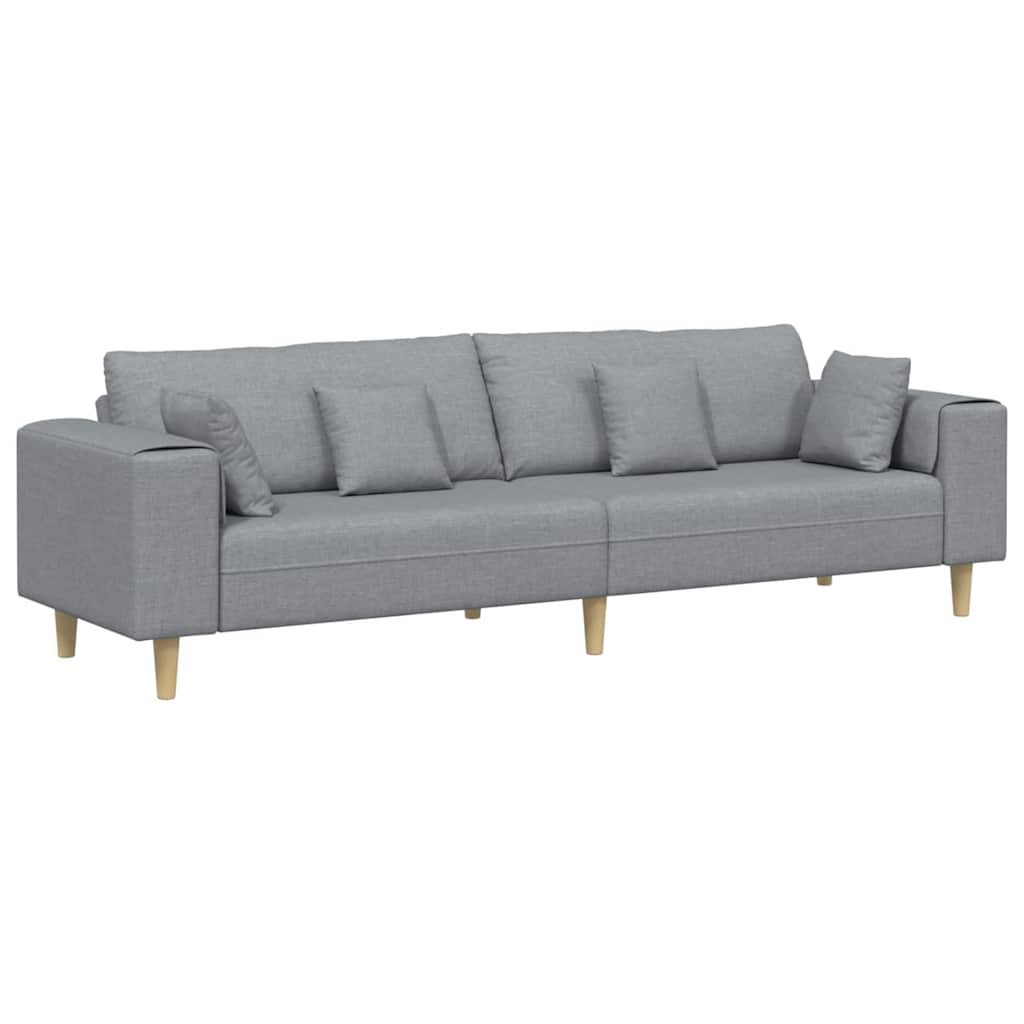 4 Seater Sofa with Cushions Light Grey 250 x 77 x 76 cm Fabric