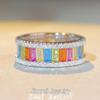 Кольцо из стерлингового серебра 925 пробы с радужным цирконом - Женский многоцветный дизайн с полным бриллиантом