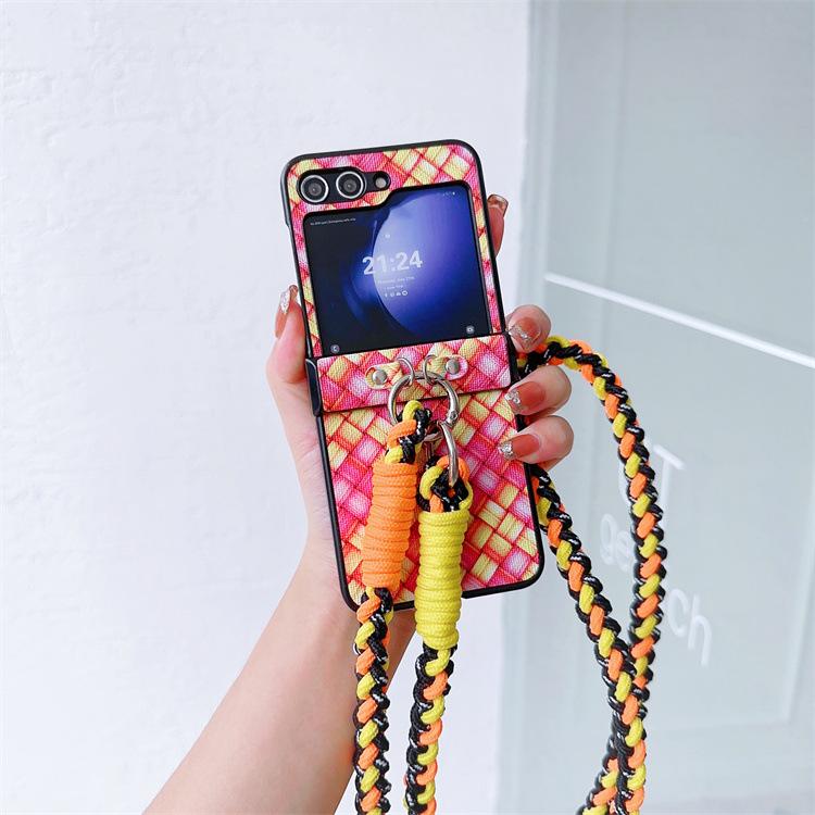 Подходит для Samsung ZFlip5 painted rhombus crossbody braided rope zflip3/4 складной всесторонний чехол защитная крышка импортная торговля