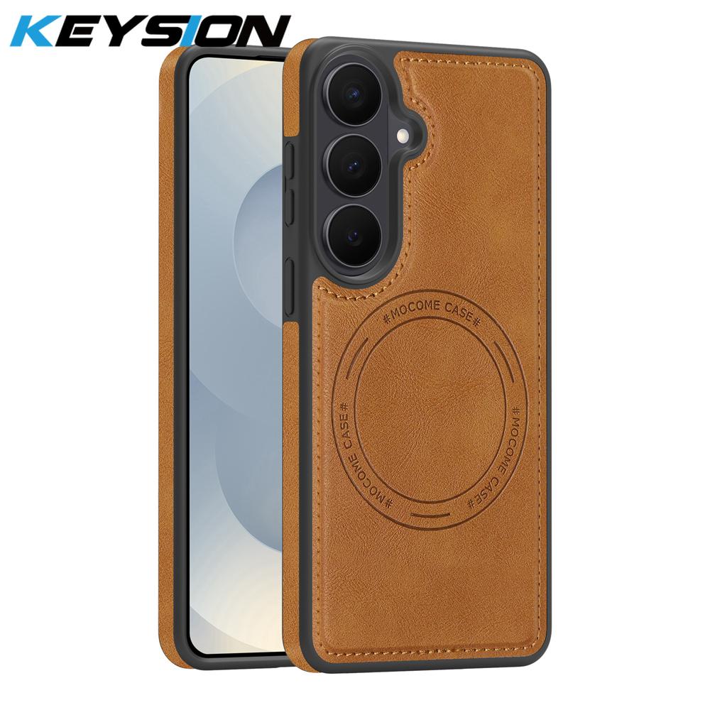 KEYSION Ретро чехол из ПУ кожи с MagSafe для Samsung Galaxy S25 S26 Ultra 5G S26+ S25 FE Магнитный ударопрочный чехол для телефона