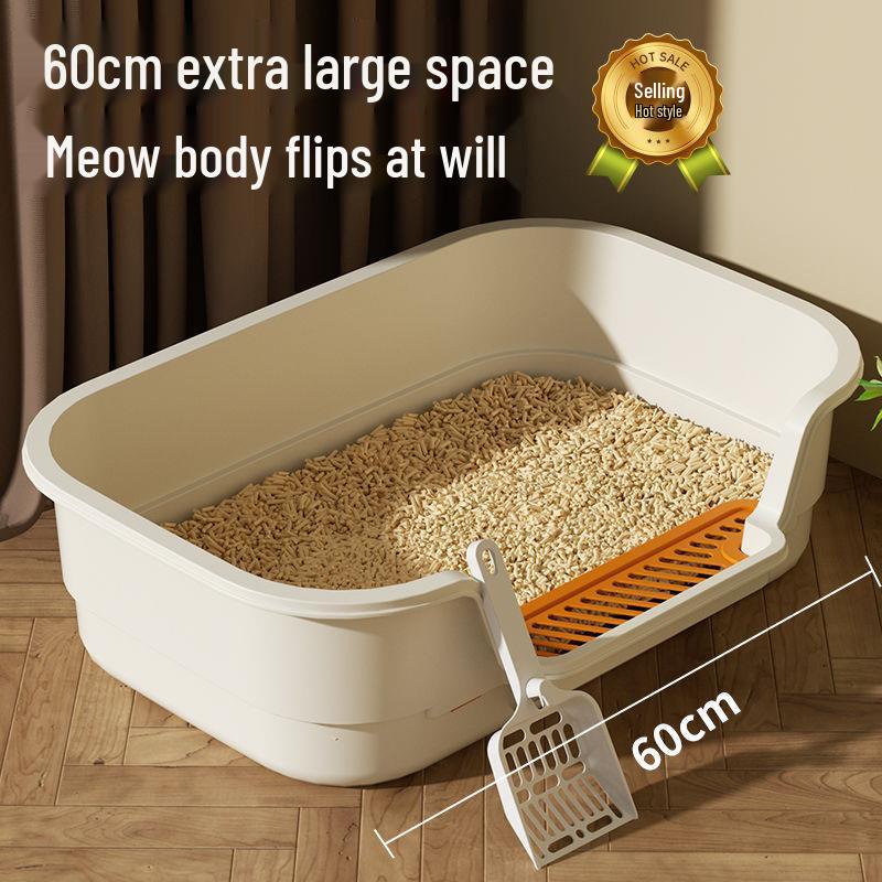 Очень большой приподнятый открытый кошачий лоток - Конструкция против разбрасывания для мейн-кунов