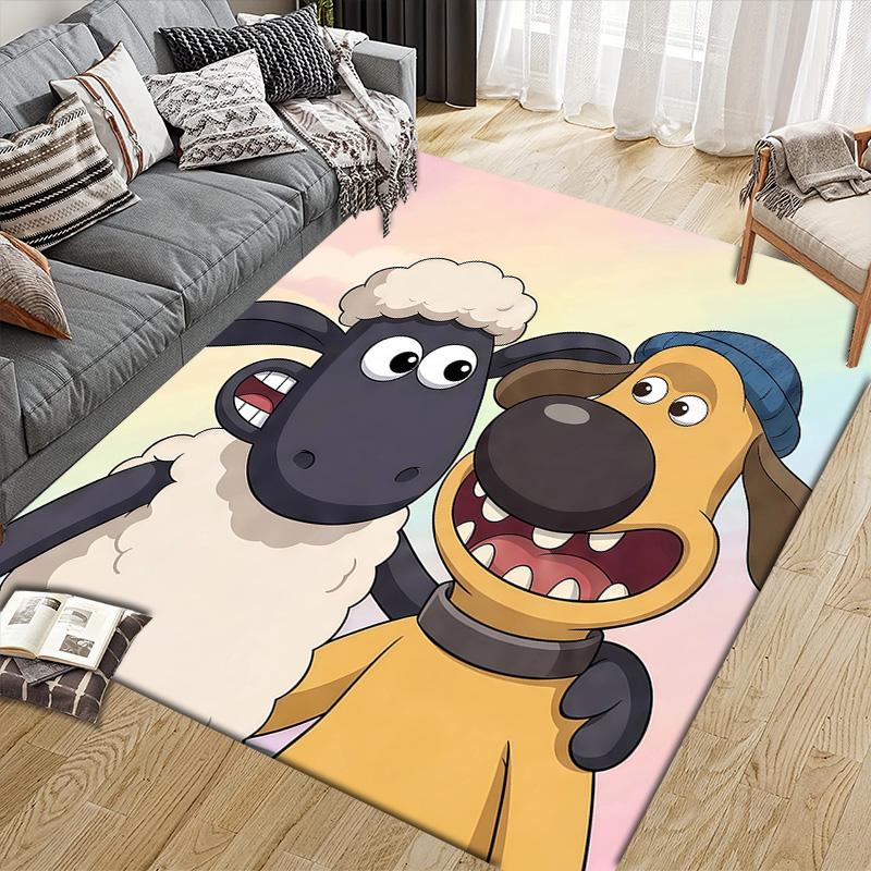 Shaun the Sheep Flannel Pattern Square Carpet,Area Rug,Carpet Rug for Living Room Bedroom Sofa Playroom Decor,Non-slip Floor Mat