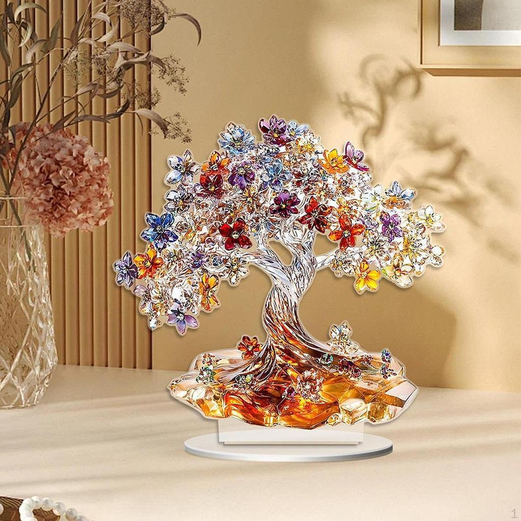 Акриловое древо жизни украшение для рабочего стола 2D украшение для дома коллекционное с базовым столом