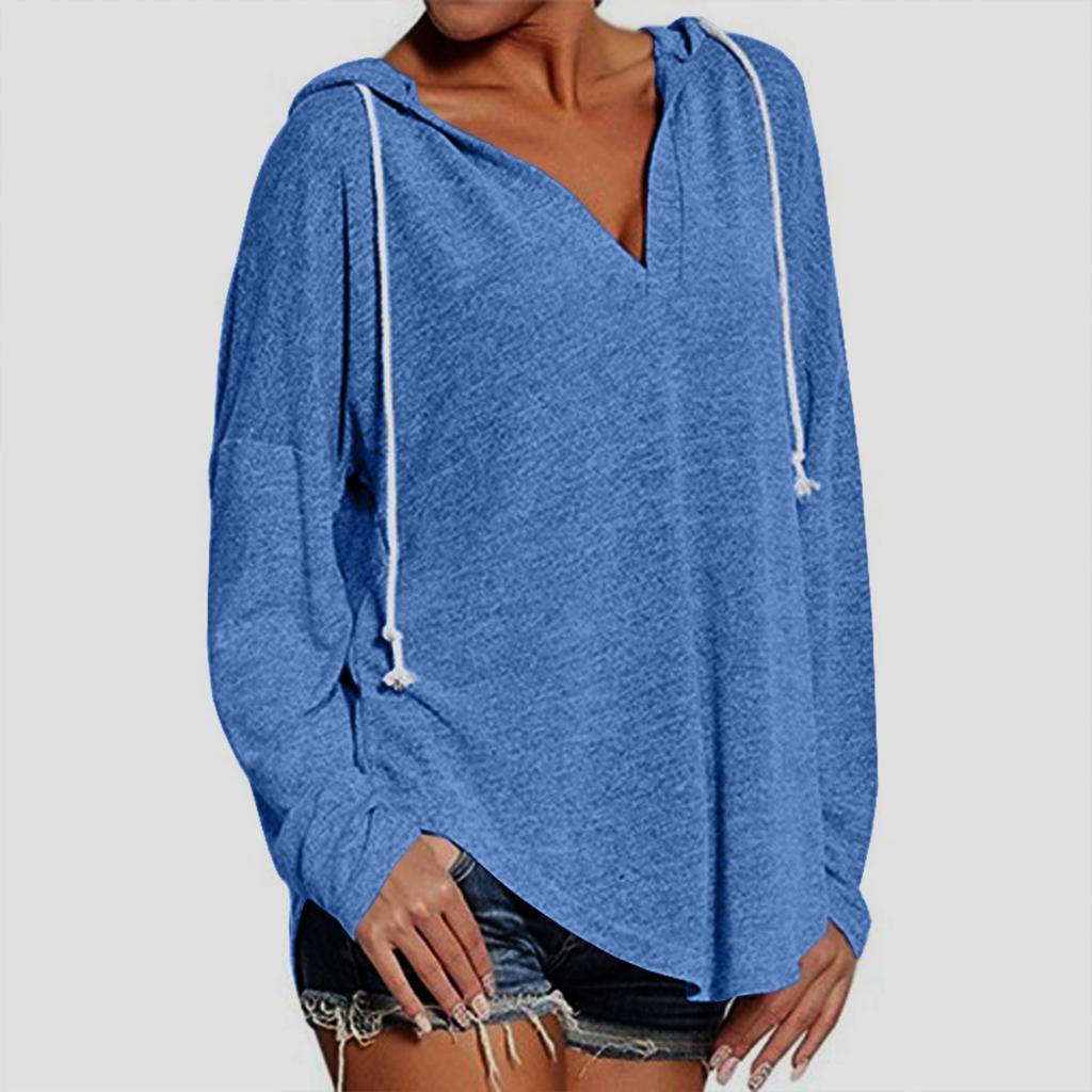 Женский модный легкий однотонный топ с длинными рукавами и капюшоном на шнурке