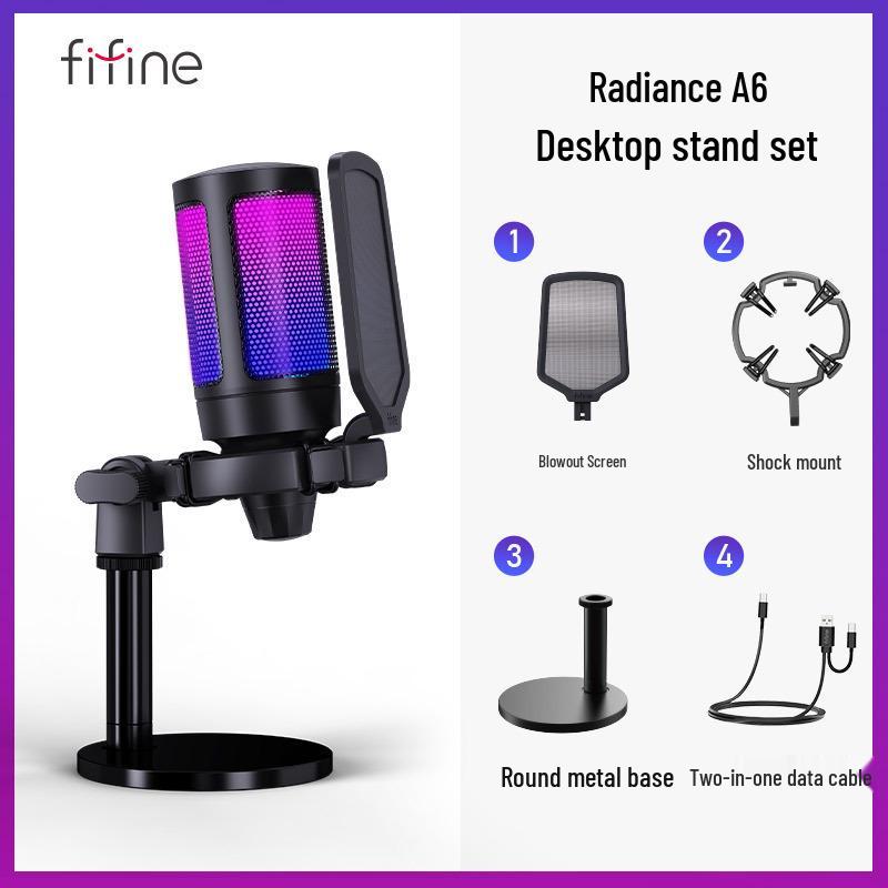 Микрофон Fifine Radiance A6 RGB для записи на настольный компьютер и телефон